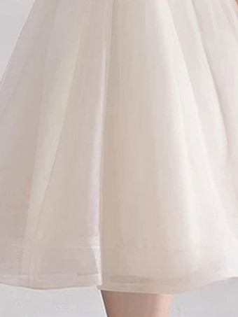 卒業式ドレス ホームカミングドレス パーティードレス フォーマルドレス Aライン アイボリー ファスナー ひざ下 スタンドカラー 半袖