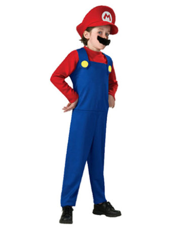 Traje de Halloween dos meninos Vermelho Super Mario Bros Macacão de dois tons com chapéu e pão Traje Waluigi