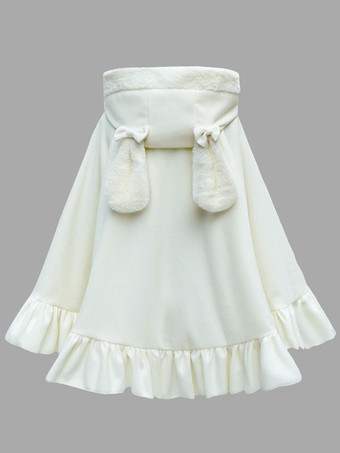 ロリィタケープ　無地　ホワイト　スウィート　フリル　リボン　ウサギ　フェイクファー　お茶会　