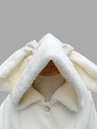 ロリィタケープ　無地　ホワイト　スウィート　フリル　リボン　ウサギ　フェイクファー　お茶会　