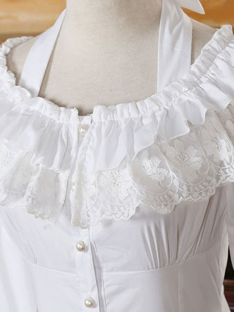 ロリィタブラウス　ホワイト　無地　長袖　シフォン　ロココ調　スクープネック　