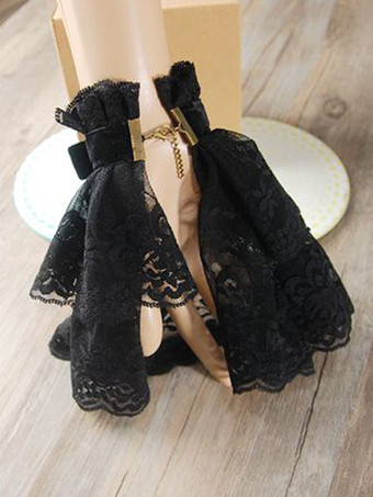 ロリータアクセサリー　ブラック　綿混紡織物　レース　お茶会　フリル　レース　クラシック＆トラディション　無地　
