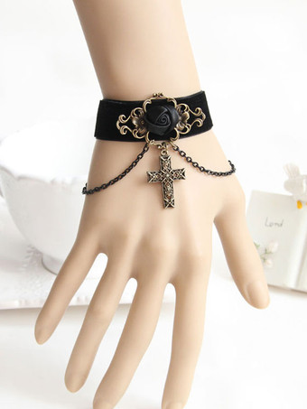 Bracelet gothique Lolita Chaînes en velours Détails en métal Accessoires Lolita noirs