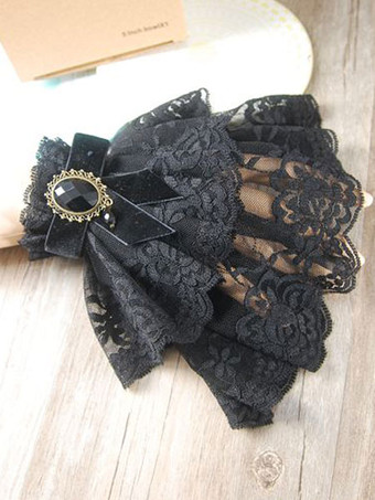 ロリータアクセサリー　ブラック　綿混紡織物　レース　お茶会　フリル　レース　クラシック＆トラディション　無地　