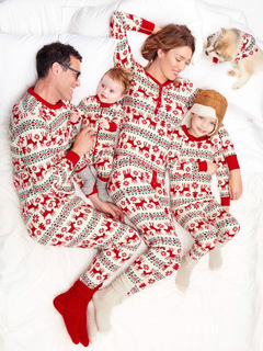 クリスマスパジャマ　家族お揃い　クリスマスプレゼント　綿混紡　ホワイト　赤ちゃん用　ジャンプスーツ　プリント柄　