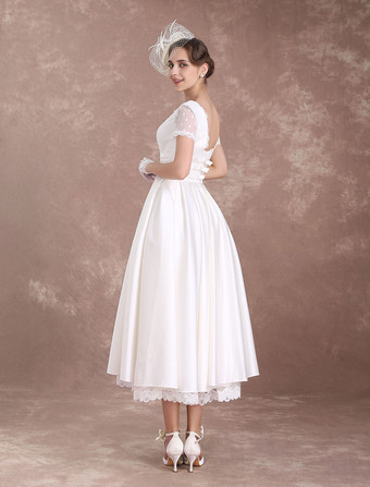 robe de mariée vintage A-ligne à taille naturelle Tissu de satin en dentelle avec doublure et jupon 