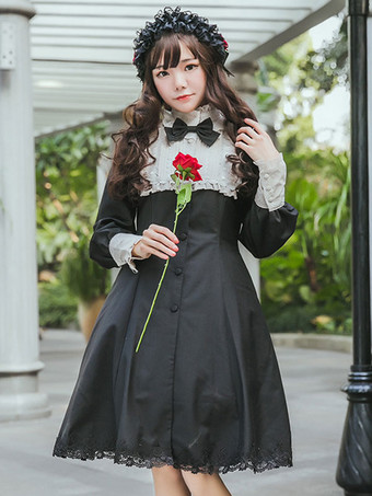 Vestido Lolita de Mangas para informal com mangas compridas de Chiffon clássico & tradicional com dois tons conjunto 
