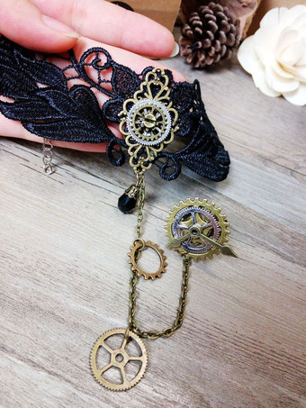 ロリィタ手飾り　ブラック　スチームパンク　アクセサリー　レース　金属飾り　お茶会　