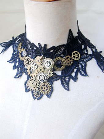 ロリィタ首飾り　アクセサリー　ブラック　お茶会　金属飾り　レース　スチームパンク　