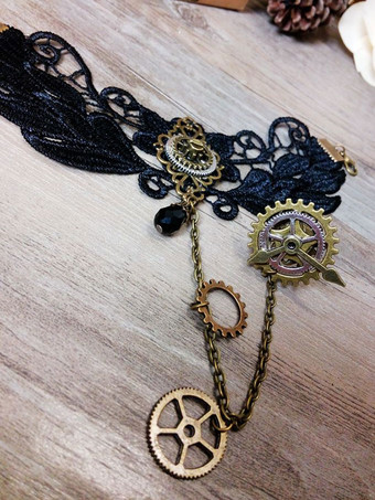 ロリィタ手飾り　ブラック　スチームパンク　アクセサリー　レース　金属飾り　お茶会　