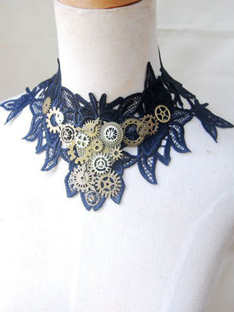 ブラック ロリィタ首飾り　アクセサリー　ブラック　お茶会　金属飾り　レース　スチームパンク　