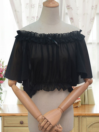 negro Blusa Sweet Lolita Blusa con volantes Blusa Blanca Lolita
