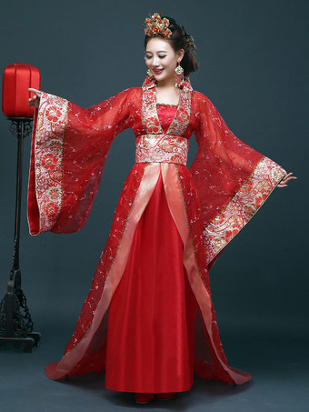 Costume tradizionale cinese Abito da donna Hanfu rosso Dinastia Tang Abbigliamento 3 pezzi