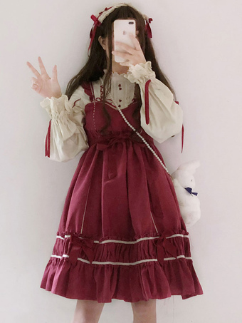 Vestido de Lolita dulce OP Vestido de una pieza de algodón con volante Color Block Lolita