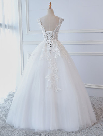 elfenbeinfarbeBrautkleider Prinzessin Prinzessin Brautkleider ärmellos Hochzeit V-Ausschnitt Brautkleider Tüll Elfenbeinfarbe Organza bodenlang mit Schnürung