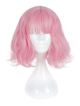 Peruca lolita harajuku franja sem corte peruca lolita rosa onda natural