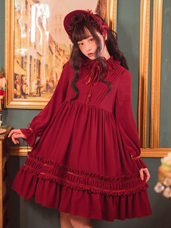 Klassische Lolita Einteiliges Kleid Einfarbig Langarm Vintage Lolita Einteiliges Kleid