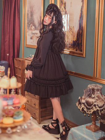Klassische Lolita Einteiliges Kleid Einfarbig Langarm Vintage Lolita Einteiliges Kleid