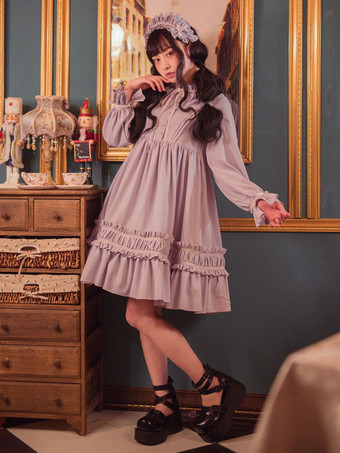 Klassische Lolita Einteiliges Kleid Einfarbig Langarm Vintage Lolita Einteiliges Kleid