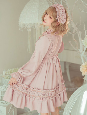 Klassische Lolita Einteiliges Kleid Einfarbig Langarm Vintage Lolita Einteiliges Kleid