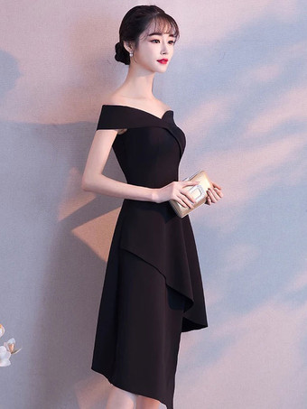 リトルブラックドレスは、ショルダーカクテルパーティードレスオフ非対称