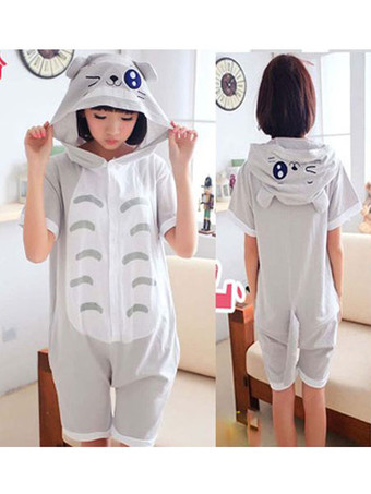 Totoro Kigurumi Carnaval Pyjamas Onesie Gris clair Combinaisons courtes Summer Animal vêtements de nuit pour les adultes Déguisements Halloween