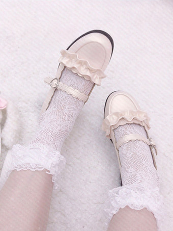 Calcetines Sweet Lolita Lilith Eye Lace White Lolita Tights
