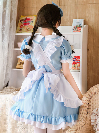 Dienstmädchen-Lolita-Outfit Spitze Rüschen Schleife Lolita-Einteilerkleid mit Schürze