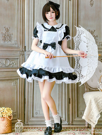 Maid Lolita Outfit Lace Ruffle Bow Lolita One Piece Dress Avec Tablier