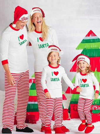 親子ペア クリスマス パジャマ ストライプ 家族お揃い ホワイト ポリエステル綿混紡 着ぐるみ パジャマ 子供用 パンツ トップス 寝巻き