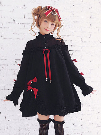 Sweet Lolita OP Dress The Blazing Star Bow Ruffle Pleated Black Lolita One Piece Dress