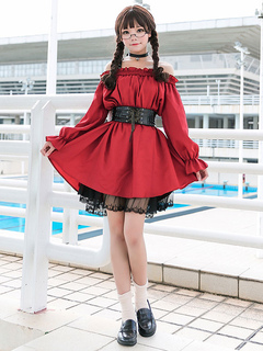 Classic Lolita OP Dress Lace Trim Frill Red Lolita One Piece Dress