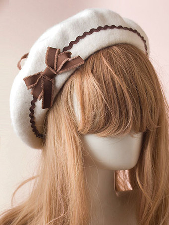 Sweet Lolita Hat Bow Pom Pom Boina de lana Lolita