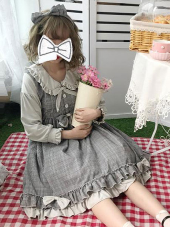Vestido de Lolita OP Sweet Dress con volantes en cuadros Vestido de algodón con una pieza en Lolita