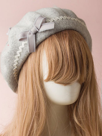 グレイスウィートロリータハットウールボウポムポンロリータベレー