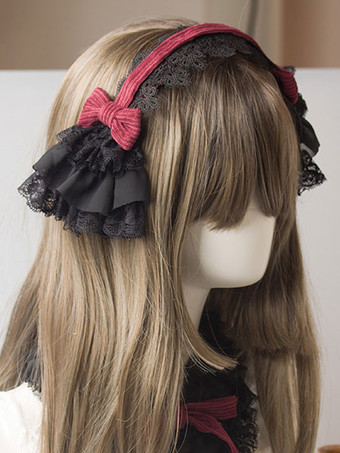 Accesorio para el cabello Gothic Lolita Headdress Lace Bow Two Tone Lolita