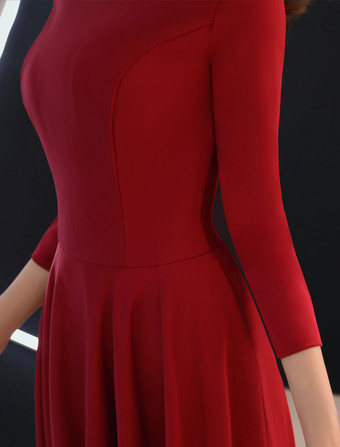 ブルゴーニュイブニングドレスロングスリーブウエディングドレスラインフォーマルドレスポケット付き