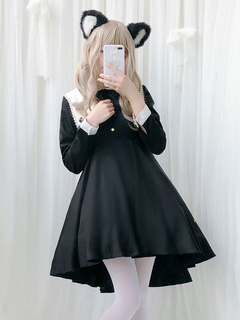 Gothic Lolita OP Dress Pleated Two Tone Bow Black Lolita One Piece Dress