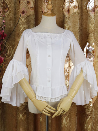 Klassisches Lolita Shirt Lace Ruffle Semi Sheer Chiffon Lolita Bluse