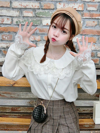 Sweet Lolita Shirt Кружевная шифоновая белая блузка Lolita