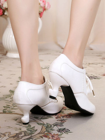 クラシックロリータシューズRoudn Toe Lace Up PUホワイトロリータシューズ