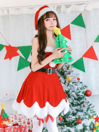 サンタコスプレ衣装 レッド 大人用 クリスマス コスチューム ポリエステル コスチューム クリスマス ドレス サッシュベルト 帽子 ホリデーコスチューム