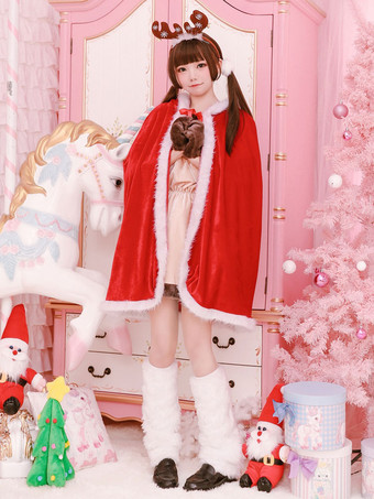 サンタコスプレ衣装 レッド クリスマス 女性用 コスチューム クリスマス ポリエステル コスチューム 大人用 マント バイカラー ホリデーコスチューム
