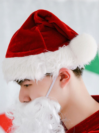 サンタコスプレ レッド クリスマス 男性用 コスチューム サンタクロース ポリエステル コスチューム 大人用 ひげ トップス パンツ サッシュベルト 帽子 レッグウォーマー ケープ バイカラー ホリデーコスチューム