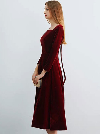 Robe cocktail col carré manche longue zip sur dos avec laçage