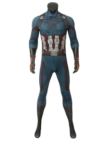 Marvel Comics Captain America Cosplay Avengers 3 Infinity War Steve Rogers Cosplay Blue Jumpsuit Halloween