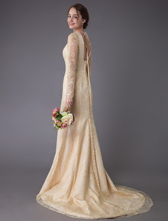 カラードレス マーメイド ドレス バニラクリーム 前撮り 演奏会ドレス Vネック 長袖 マーメイドライン バックレス 結婚写真　フォトウェディング パーティードレス