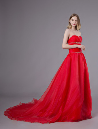 レッドカラードレス イブニングドレス レッド オーガンザ レースアップ 演奏会ドレス ノースリーブ ハートカットネック 前撮り Aライン 結婚写真　フォトウェディング パーティードレス