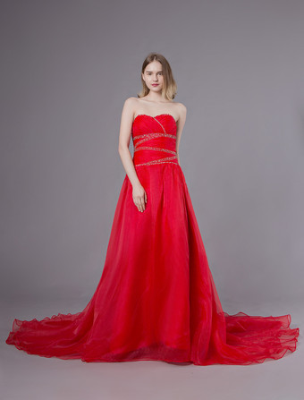 カラードレス イブニングドレス レッド オーガンザ レースアップ 演奏会ドレス ノースリーブ ハートカットネック 前撮り Aライン 結婚写真　フォトウェディング パーティードレス