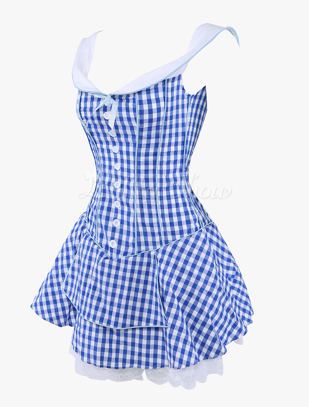 blue and white check dress
